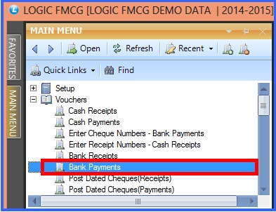 fmcg bank payments menu